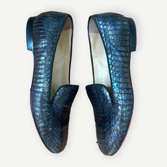 CHRISTIAN LOUBOUTIN Iridescent Python Loafers 36 6 Blue Flats Metallic - Picture 8 of 12